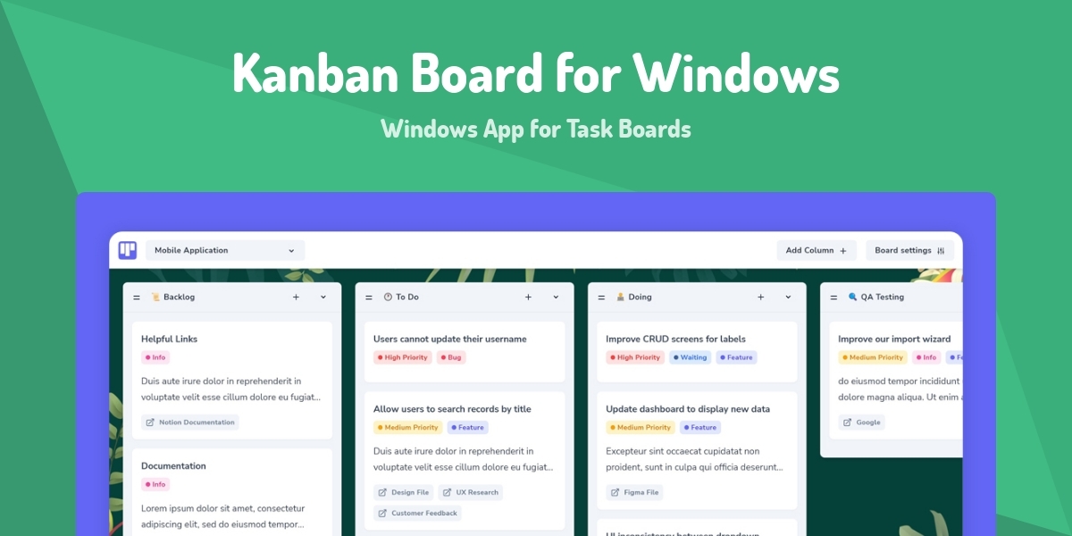 Kanban Board for Windows Windows App for Task Boards Made with Vue.js